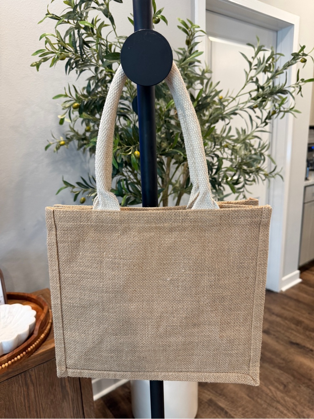 Natural Jute Tote with Canvas Handles